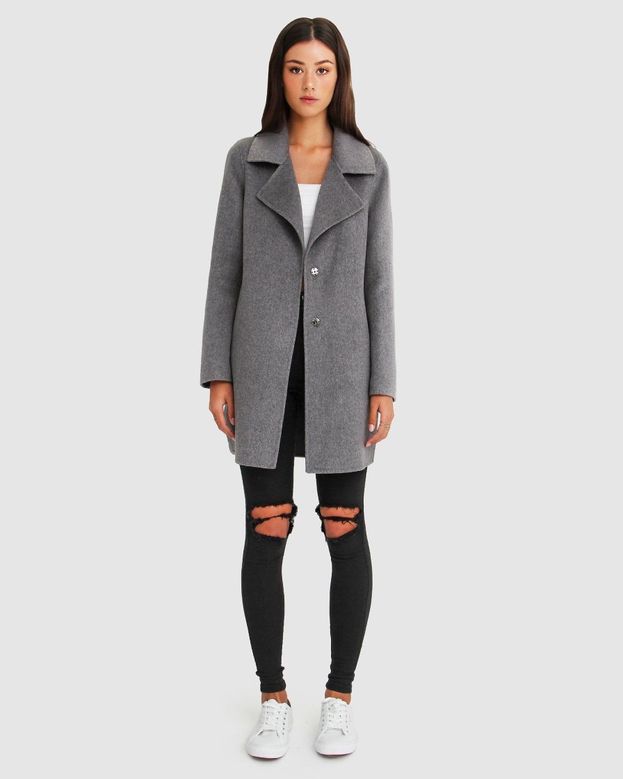 Women Belle & Bloom Wool Coats | New Fit Ex-Boyfriend Wool Blend Oversized Jacket - Dark Grey