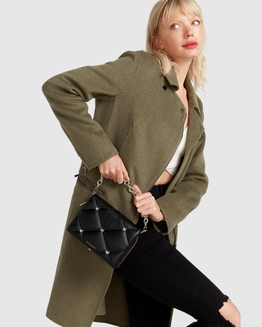 Women Belle & Bloom Wool Coats | New Fit Last Chance Wool Blend Moto Coat - Army Green