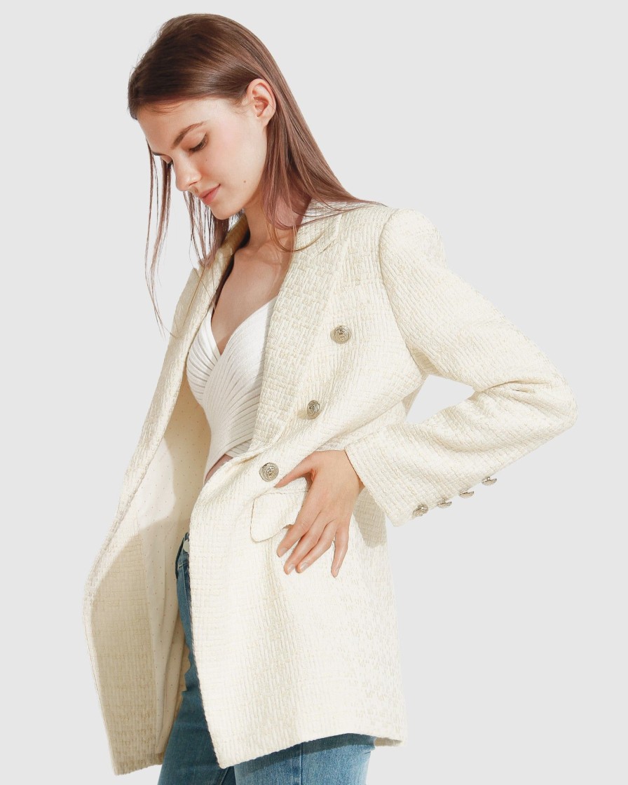 Women Belle & Bloom Suits & Blazers | Princess Polina Tweed Blazer - Cream