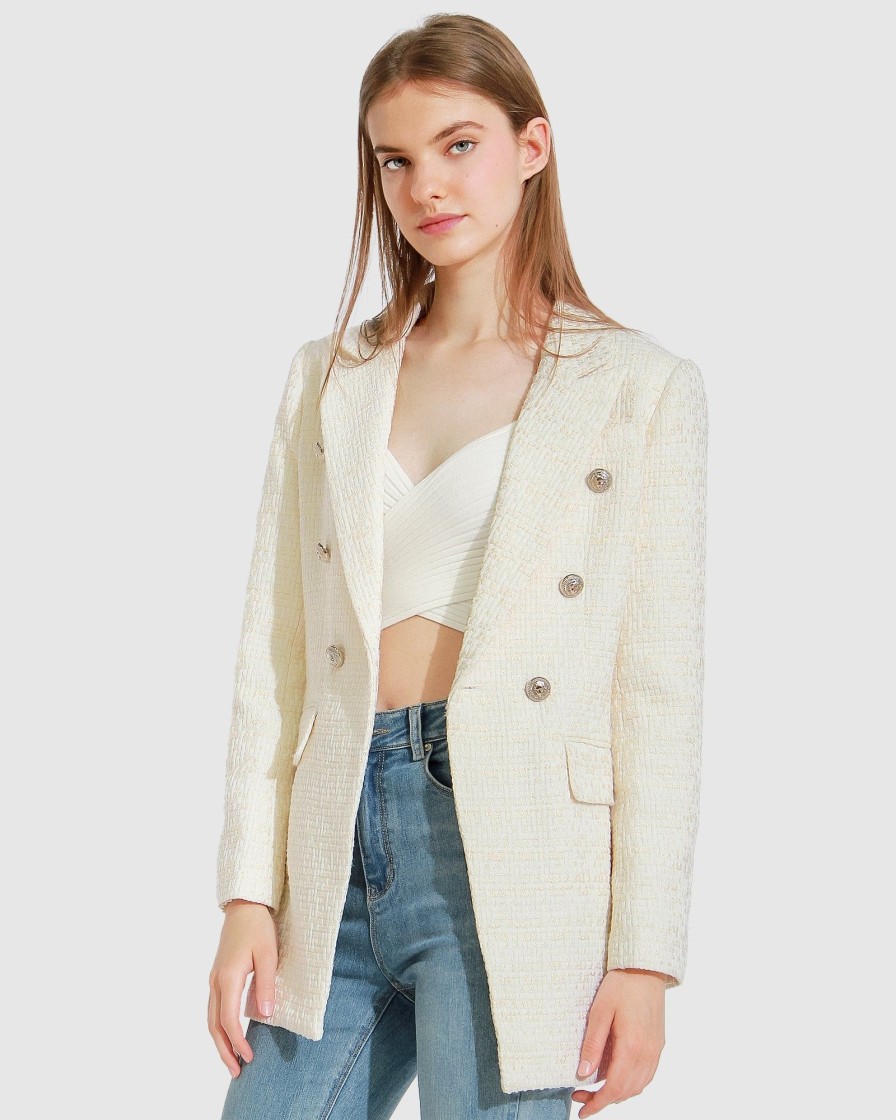 Women Belle & Bloom Suits & Blazers | Princess Polina Tweed Blazer - Cream