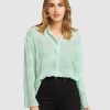 Women Belle & Bloom Shirts & Blouses | Yoko Shirred Chiffon Blouse - Mint Final Sale