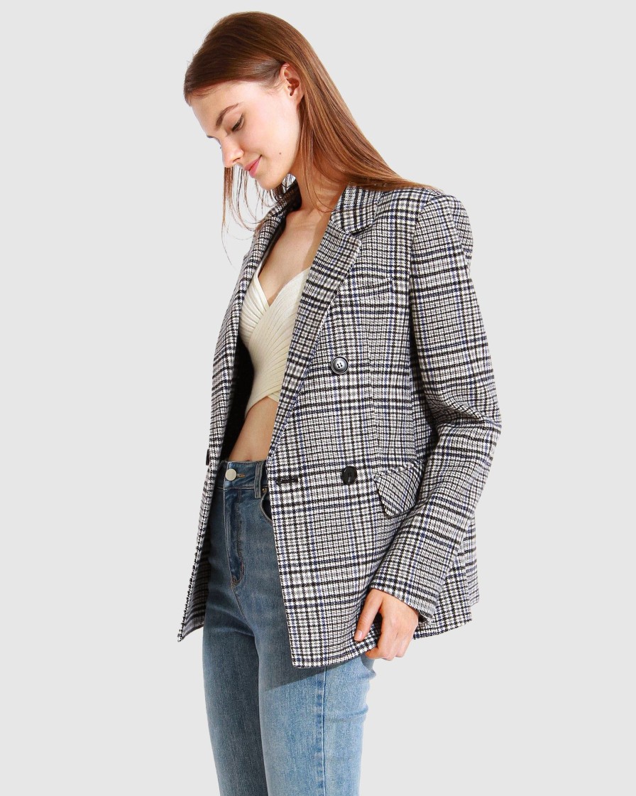 Women Belle & Bloom Suits & Blazers | Piccadilly Wool Blend Plaid Blazer - Grey