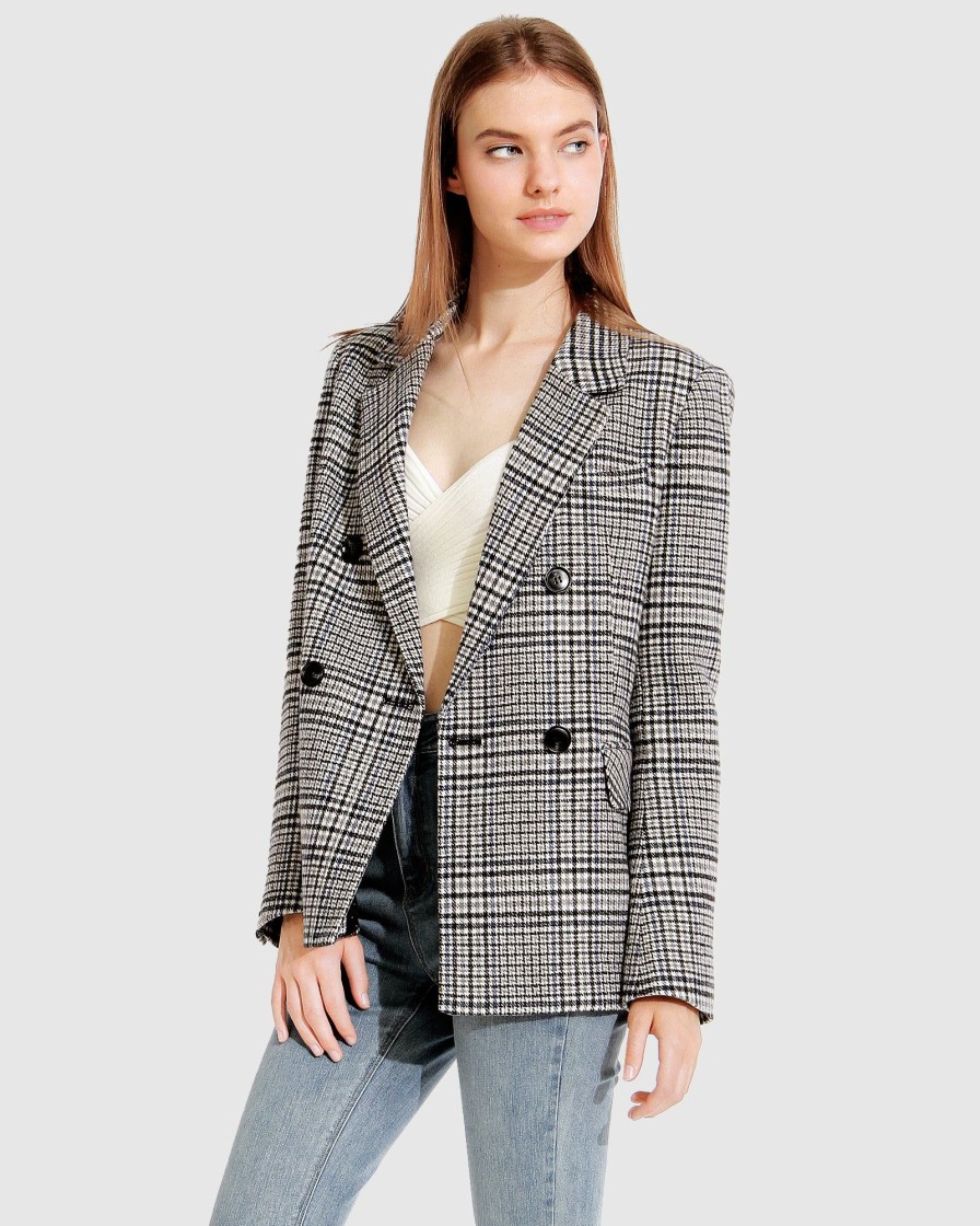 Women Belle & Bloom Suits & Blazers | Piccadilly Wool Blend Plaid Blazer - Grey