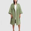 Women Belle & Bloom Belted Coats | Stay Wild Oversized Wool Coat - Grass