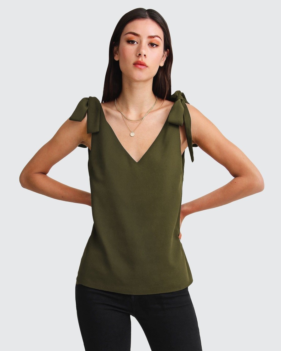 Women Belle & Bloom Shirts & Blouses | Feel For You V-Neck Top - Military