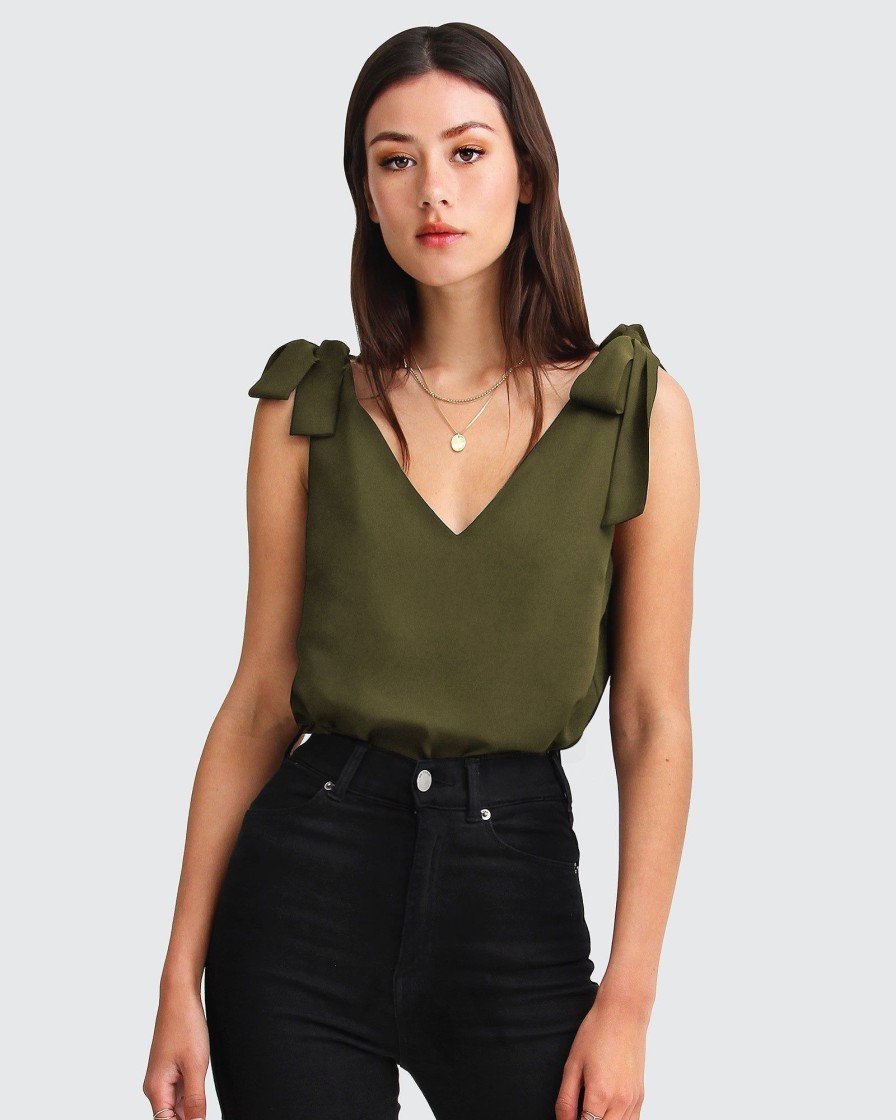 Women Belle & Bloom Shirts & Blouses | Feel For You V-Neck Top - Military