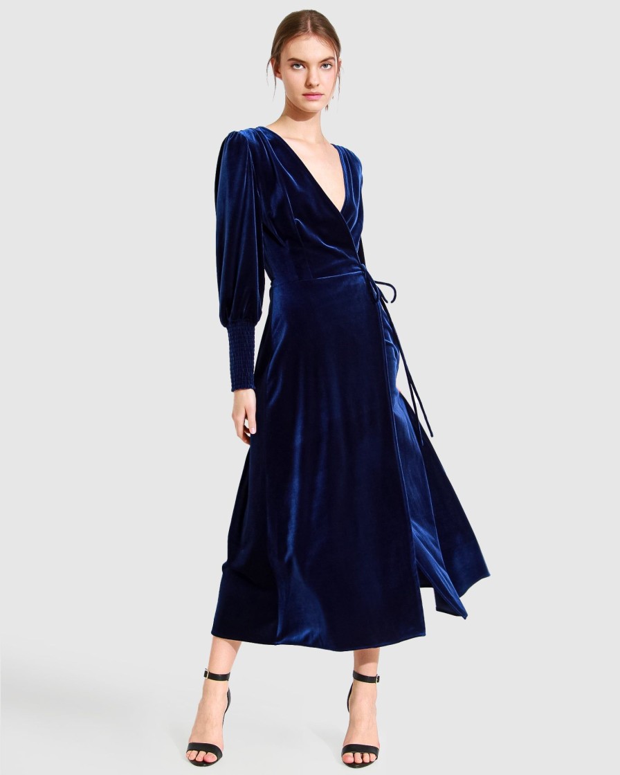 Women Belle & Bloom Maxi Dresses | Current Mood Velvet Wrap Dress - Royal Blue