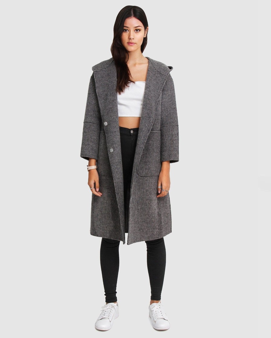 Women Belle & Bloom Wool Coats | Walk This Way Wool Blend Oversized Coat - Black/White