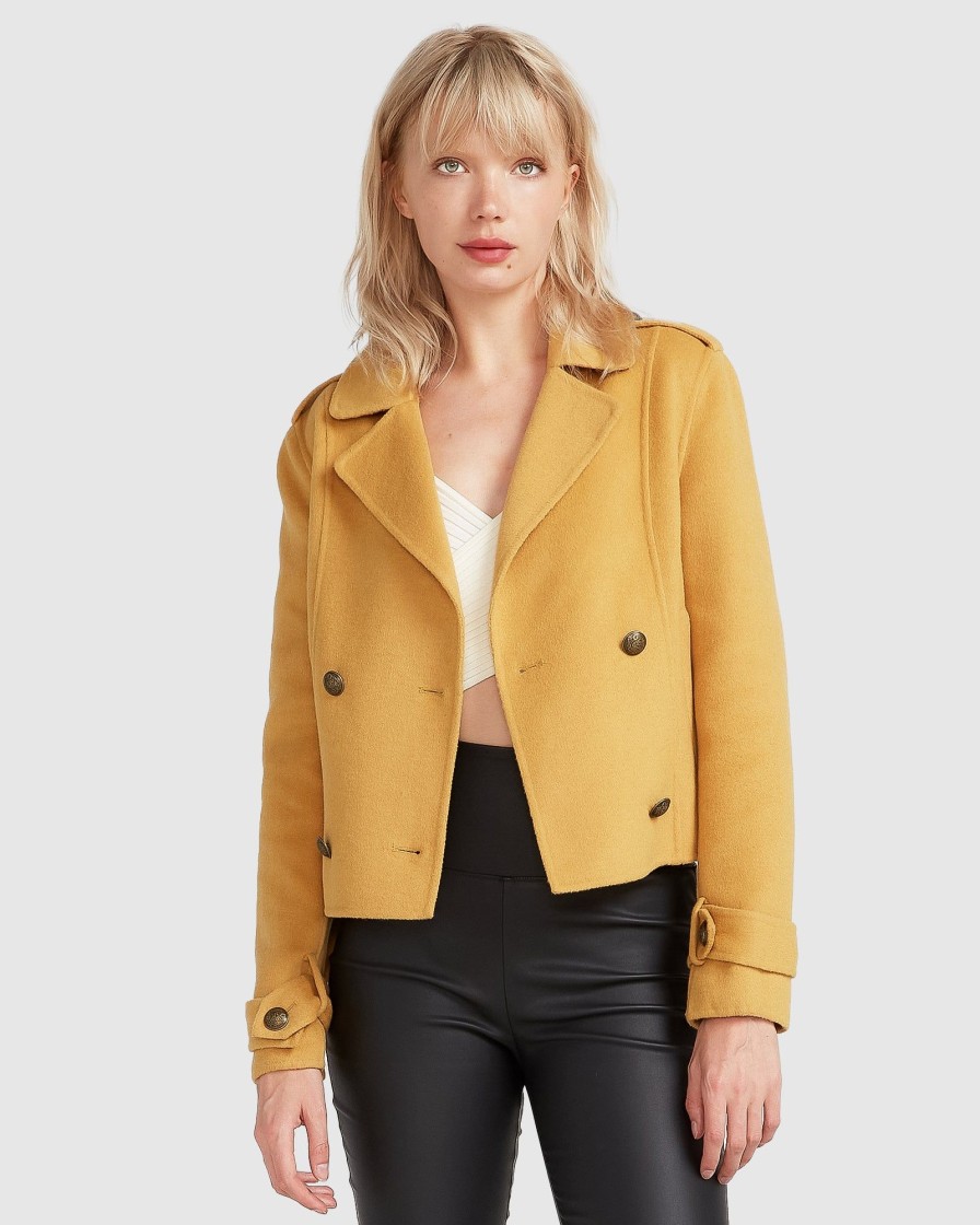 Women Belle & Bloom Wool Coats | Better Off Military Peacoat - Antique Gold