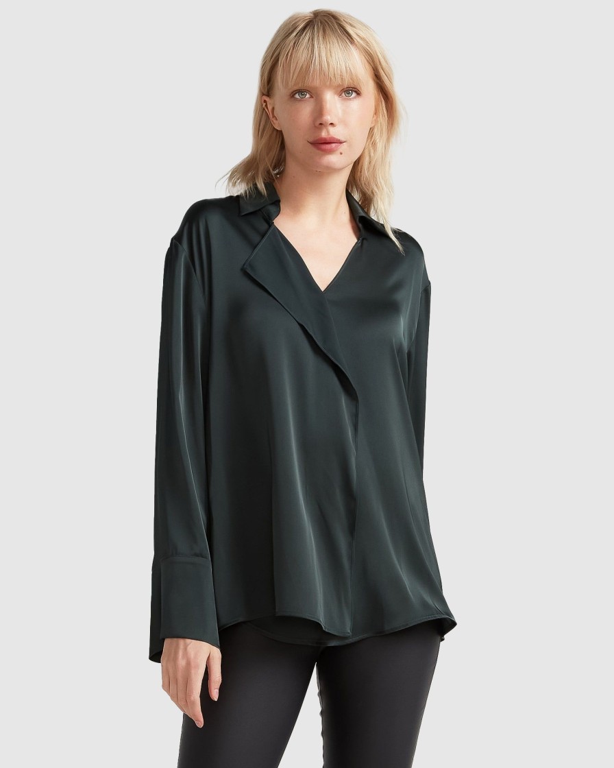 Women Belle & Bloom Shirts & Blouses | Gemini Waterfall Shirt - Dark Green