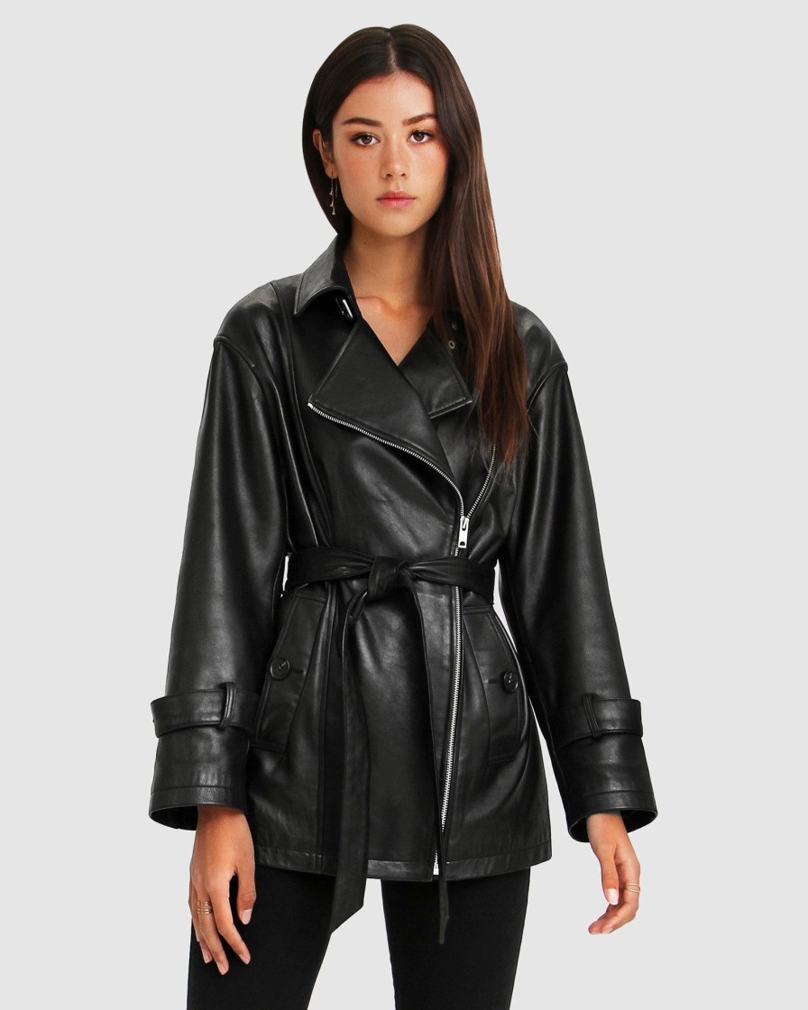 Women Belle & Bloom Leather Jackets | Bff Belted Leather Jacket