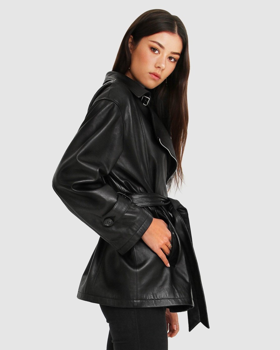 Women Belle & Bloom Leather Jackets | Bff Belted Leather Jacket