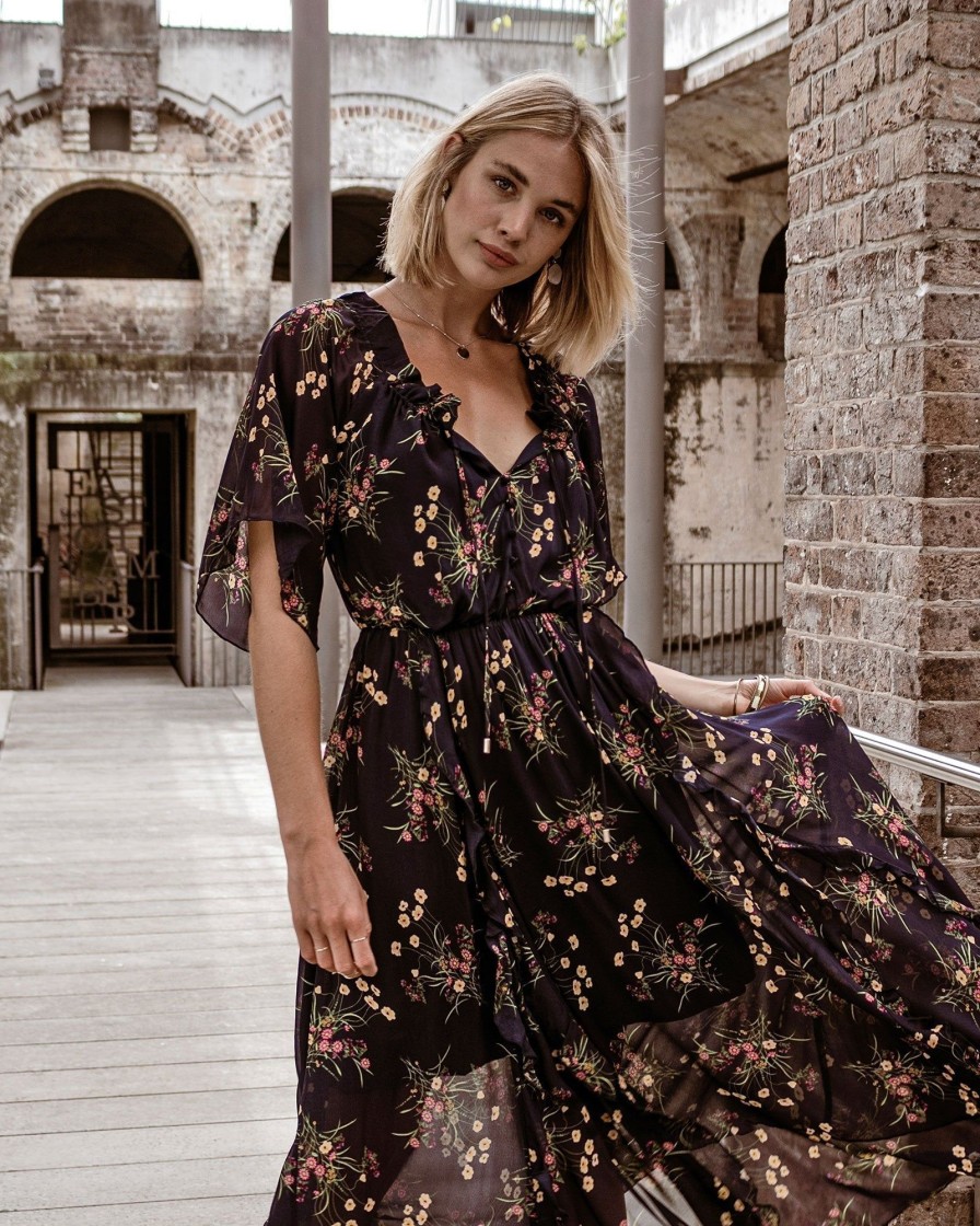 Women Belle & Bloom Maxi Dresses | Amour Amour Ruffled Midi Dress - Navy