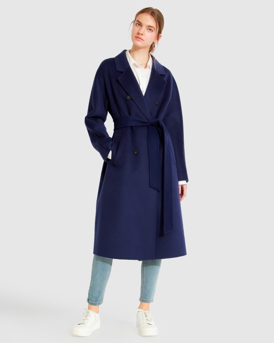 Women Belle & Bloom Wool Coats | Boss Girl Double-Breasted Lined Wool Coat - Midnight Blue