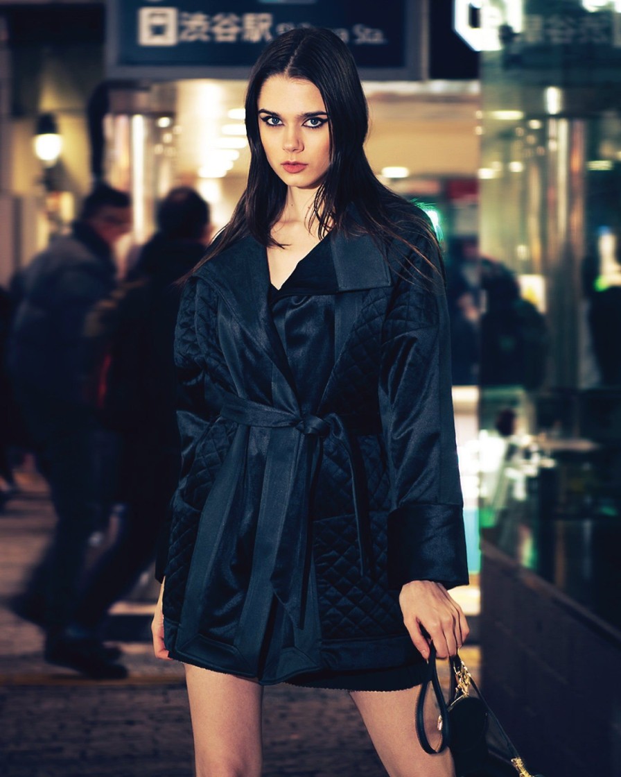 Women Belle & Bloom Belted Coats | Ace Of Spades Velvet Coat - Black