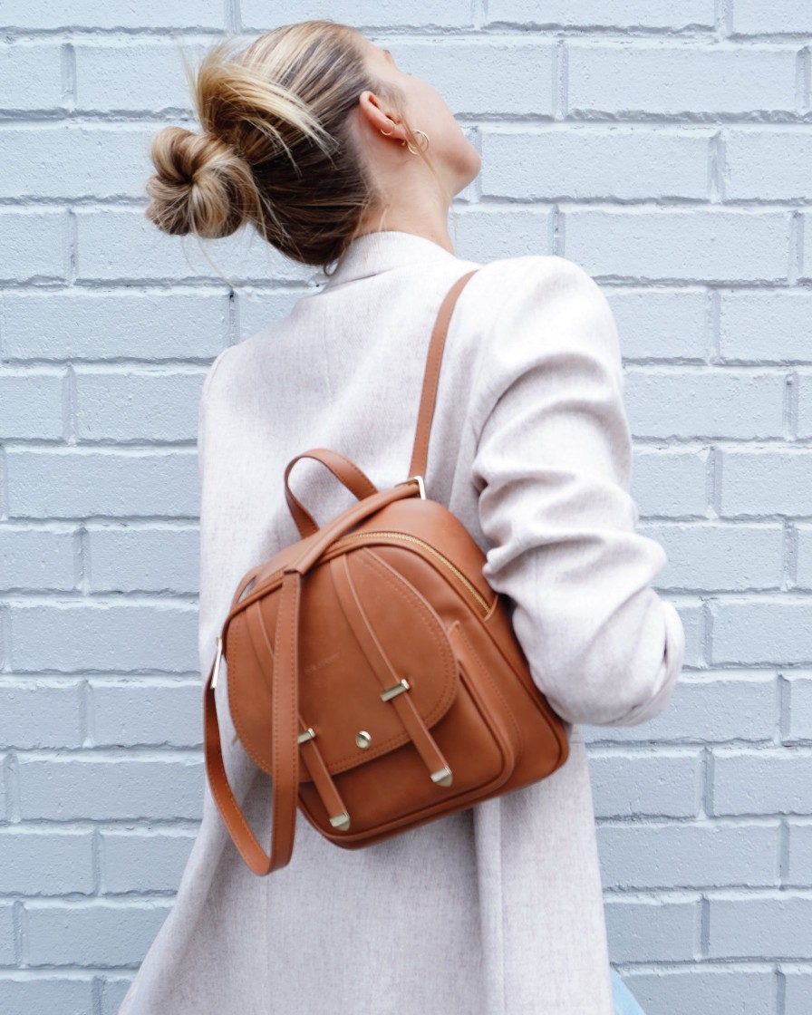 Women Belle & Bloom Shoulder Bags | Camila Leather Backpack - Brown