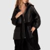 Women Belle & Bloom Wool Coats | Back To Black Oversized Leather Panelled Coat - Black