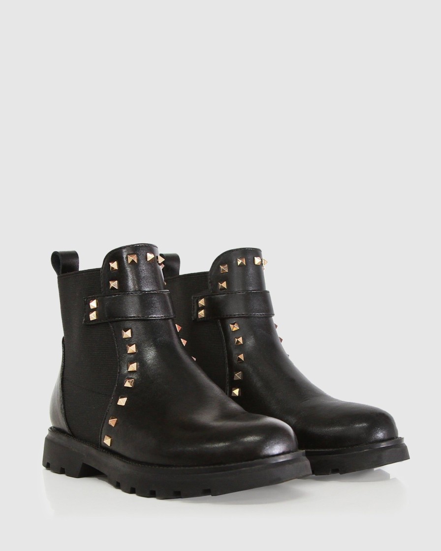 Girl Belle & Bloom | City Lights Mini Leather Ankle Boot - Black