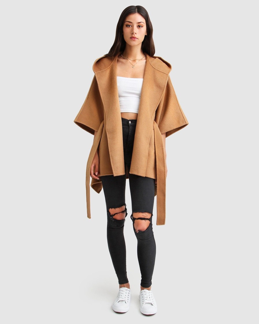 Women Belle & Bloom Belted Coats | Jackson Landing Wool Blend Cape Coat - Dark Camel