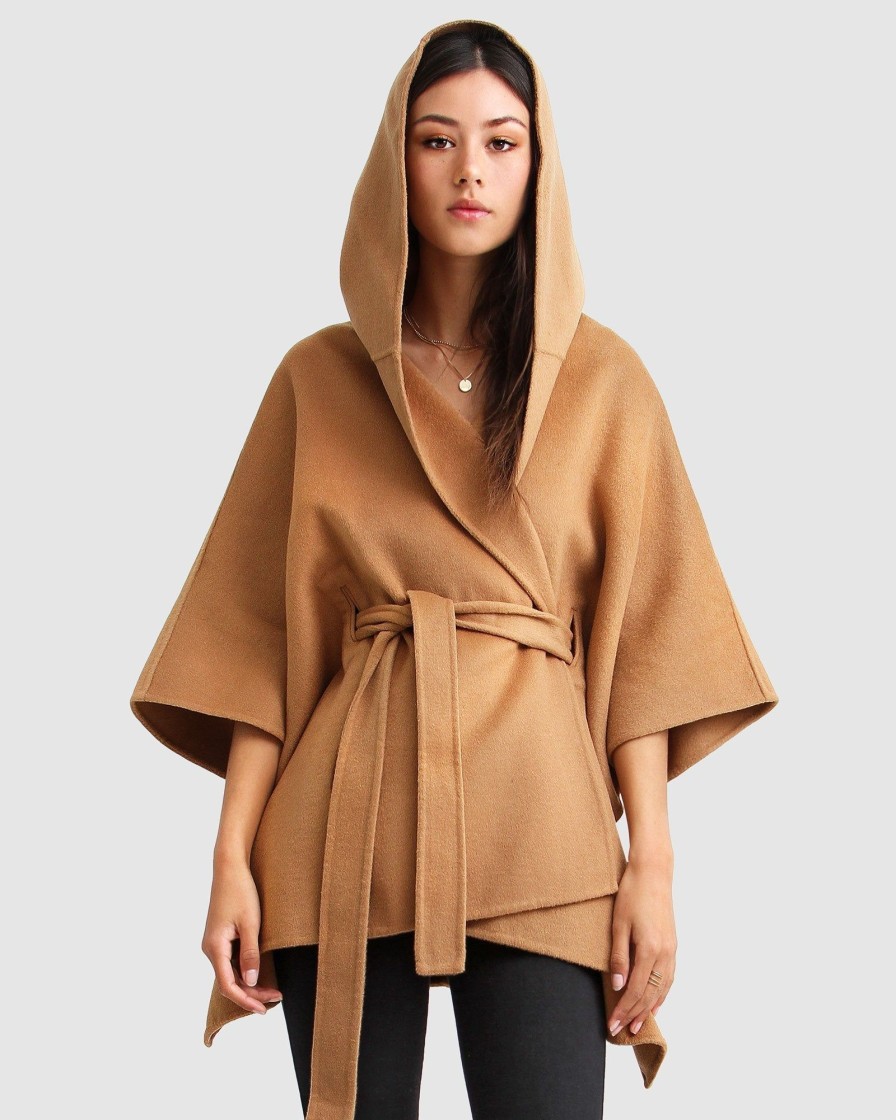 Women Belle & Bloom Belted Coats | Jackson Landing Wool Blend Cape Coat - Dark Camel