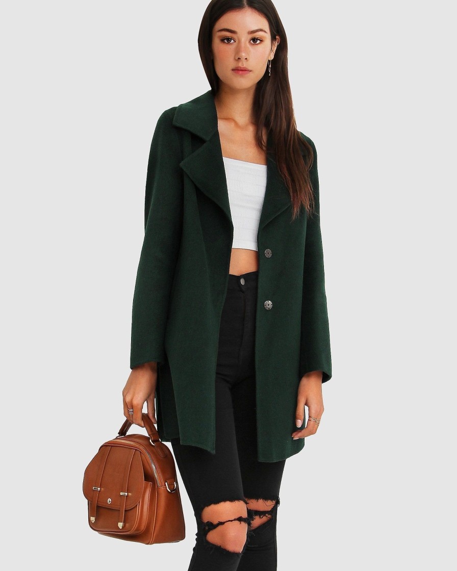 Women Belle & Bloom Wool Coats | New Fit Ex-Boyfriend Wool Blend Oversized Jacket - Dark Green