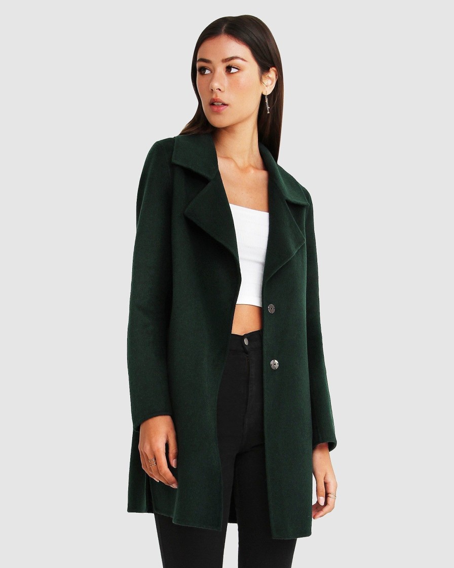 Women Belle & Bloom Wool Coats | New Fit Ex-Boyfriend Wool Blend Oversized Jacket - Dark Green