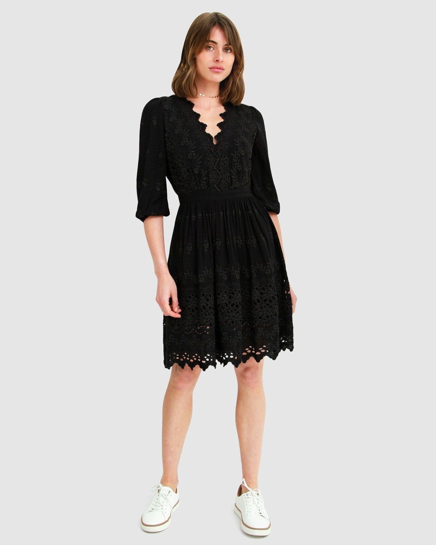 Women Belle & Bloom Mini Dresses | Sweet Talk Eyelet Mini Dress - Black