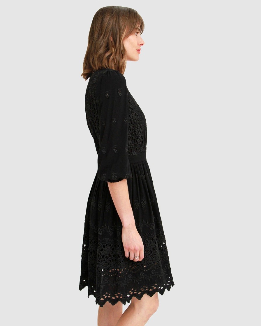 Women Belle & Bloom Mini Dresses | Sweet Talk Eyelet Mini Dress - Black