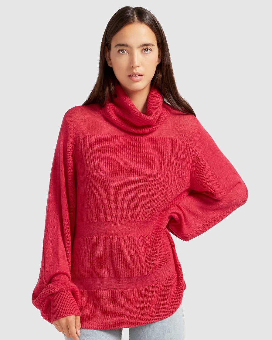 Women Belle & Bloom Jumpers & Knits | Nevermind Sheer Panelled Knit - Watermelon