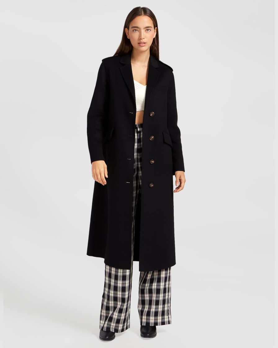 Women Belle & Bloom Wool Coats | Tainted Love Longline Coat - Black