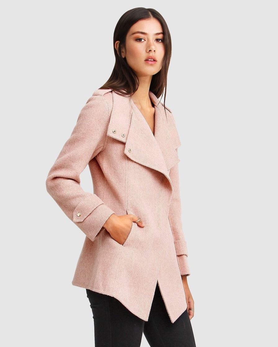 Women Belle & Bloom Wool Coats | New Fit Bad Girl Wool Blend Moto Coat - Blush