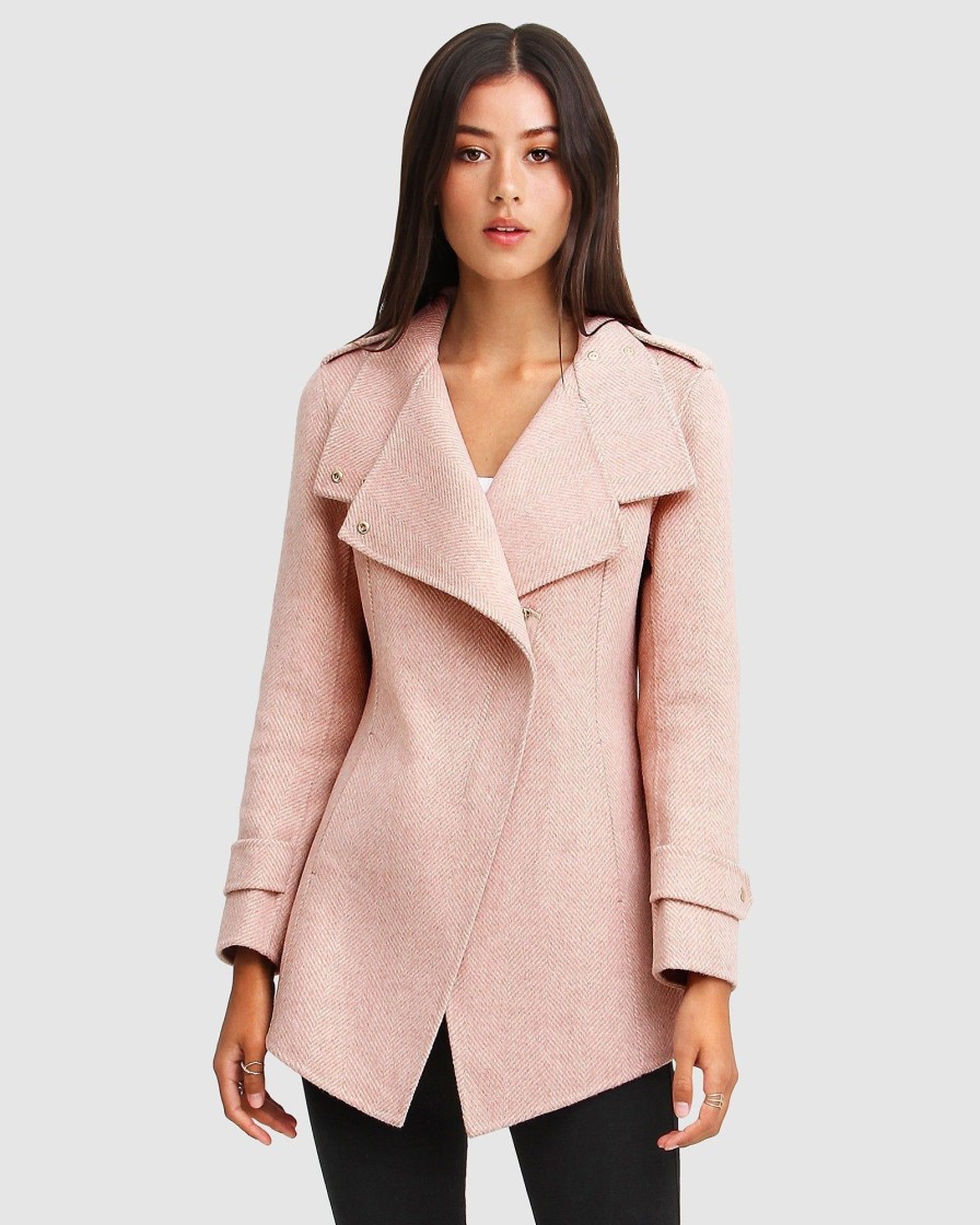 Women Belle & Bloom Wool Coats | New Fit Bad Girl Wool Blend Moto Coat - Blush