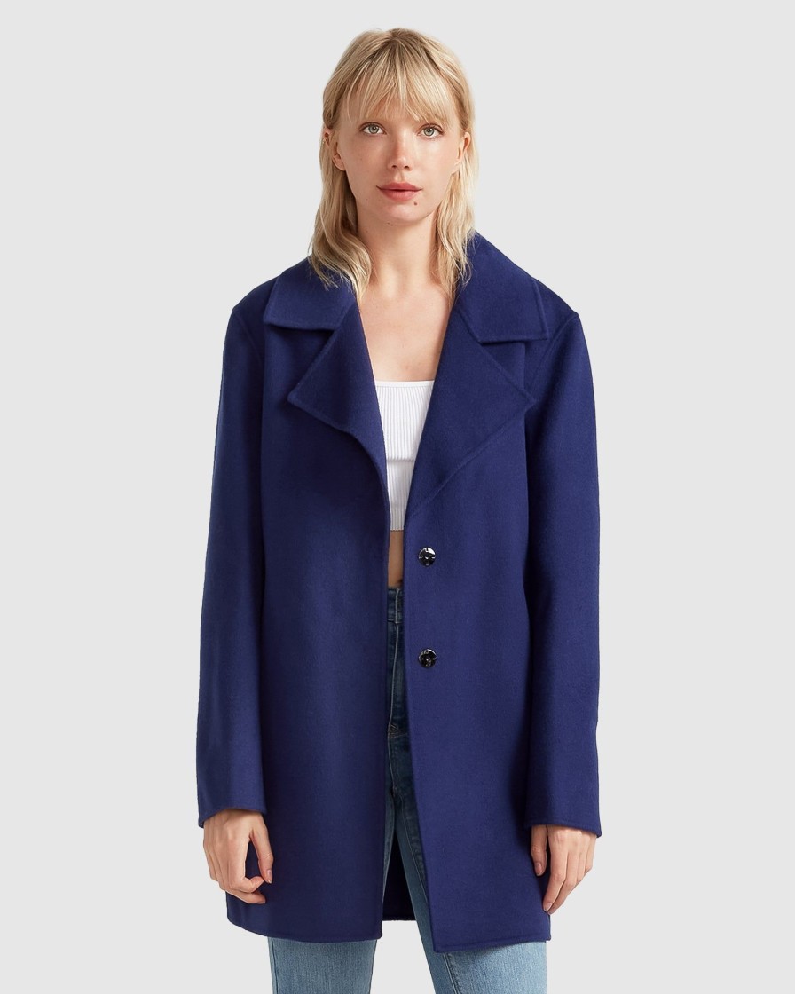 Women Belle & Bloom Wool Coats | New Fit Ex-Boyfriend Wool Blend Oversized Jacket - Midnight Blue