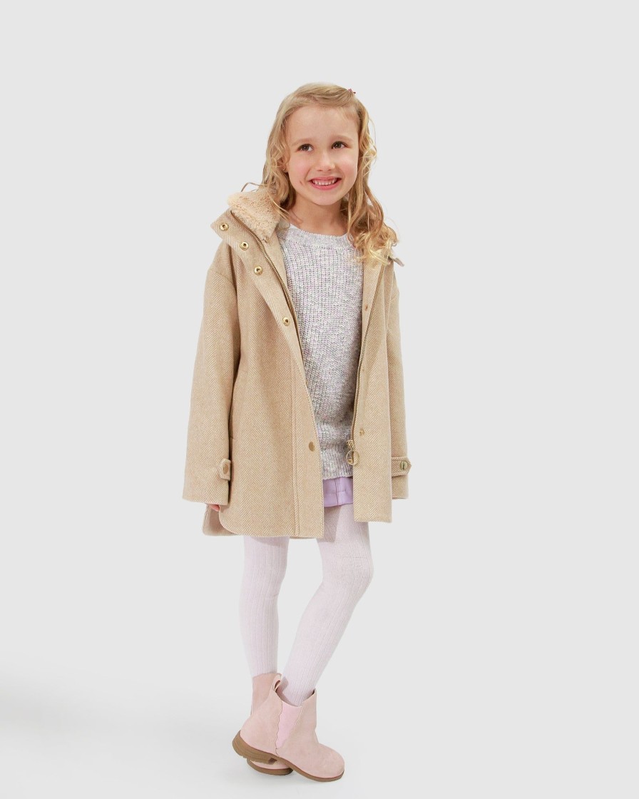 Girl Belle & Bloom | When I Grow Up Detachable Hooded Coat - Pale Oat