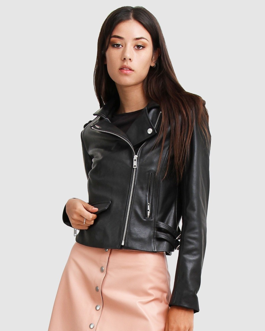 Women Belle & Bloom Leather Jackets | Just Friends Leather Jacket - Black