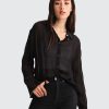 Women Belle & Bloom Shirts & Blouses | Yoko Shirred Chiffon Blouse - Black