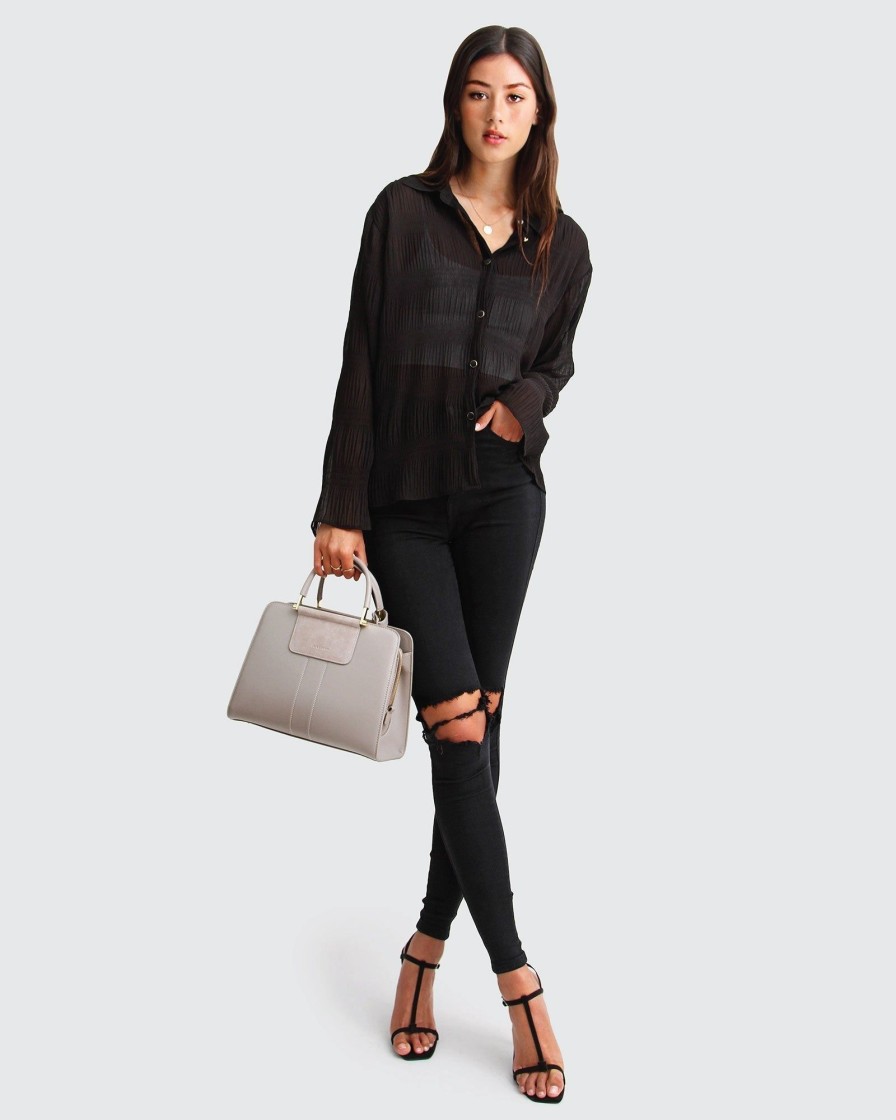 Women Belle & Bloom Shirts & Blouses | Yoko Shirred Chiffon Blouse - Black