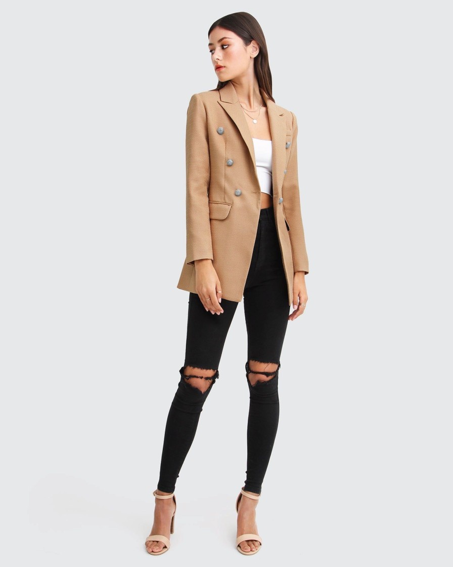 Women Belle & Bloom Suits & Blazers | Princess Polina Textured Weave Blazer - Camel