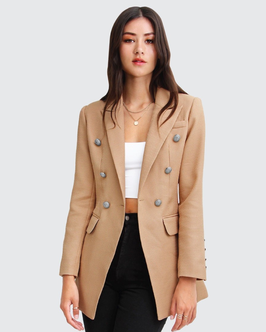 Women Belle & Bloom Suits & Blazers | Princess Polina Textured Weave Blazer - Camel