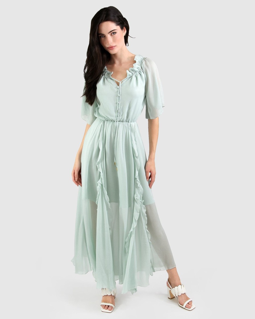 Women Belle & Bloom Maxi Dresses | Amour Amour Ruffled Midi Dress - Spearmint Final Sale