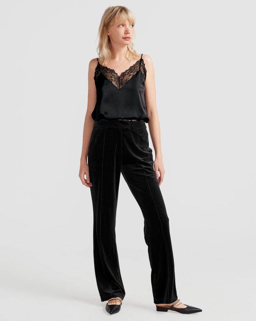 Women Belle & Bloom Pants | Reverie Velvet Pant - Black