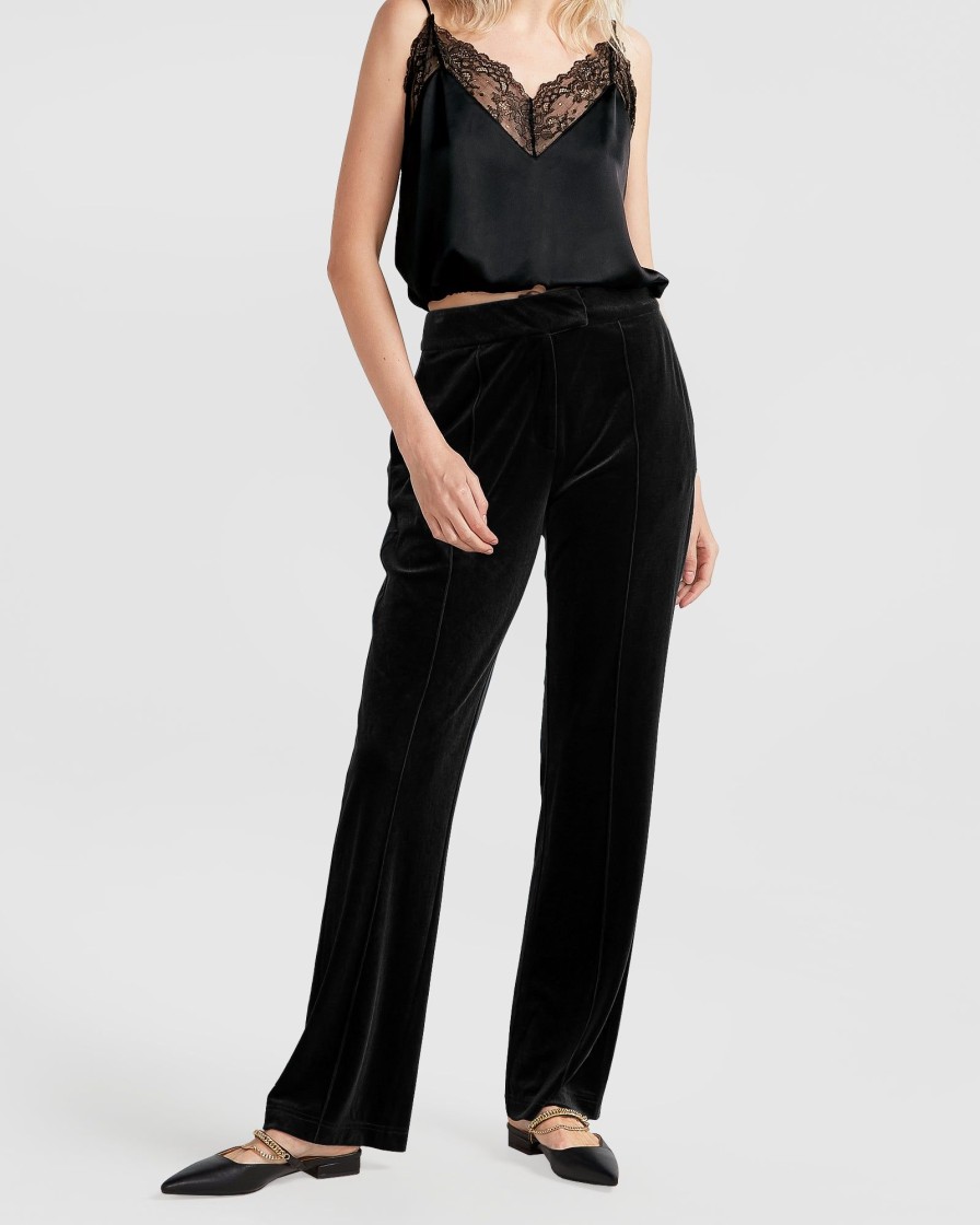 Women Belle & Bloom Pants | Reverie Velvet Pant - Black