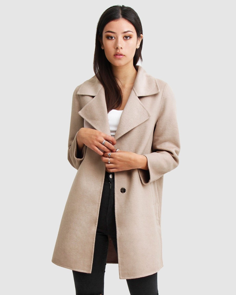 Women Belle & Bloom Wool Coats | New Fit Ex-Boyfriend Wool Blend Oversized Jacket - Sand