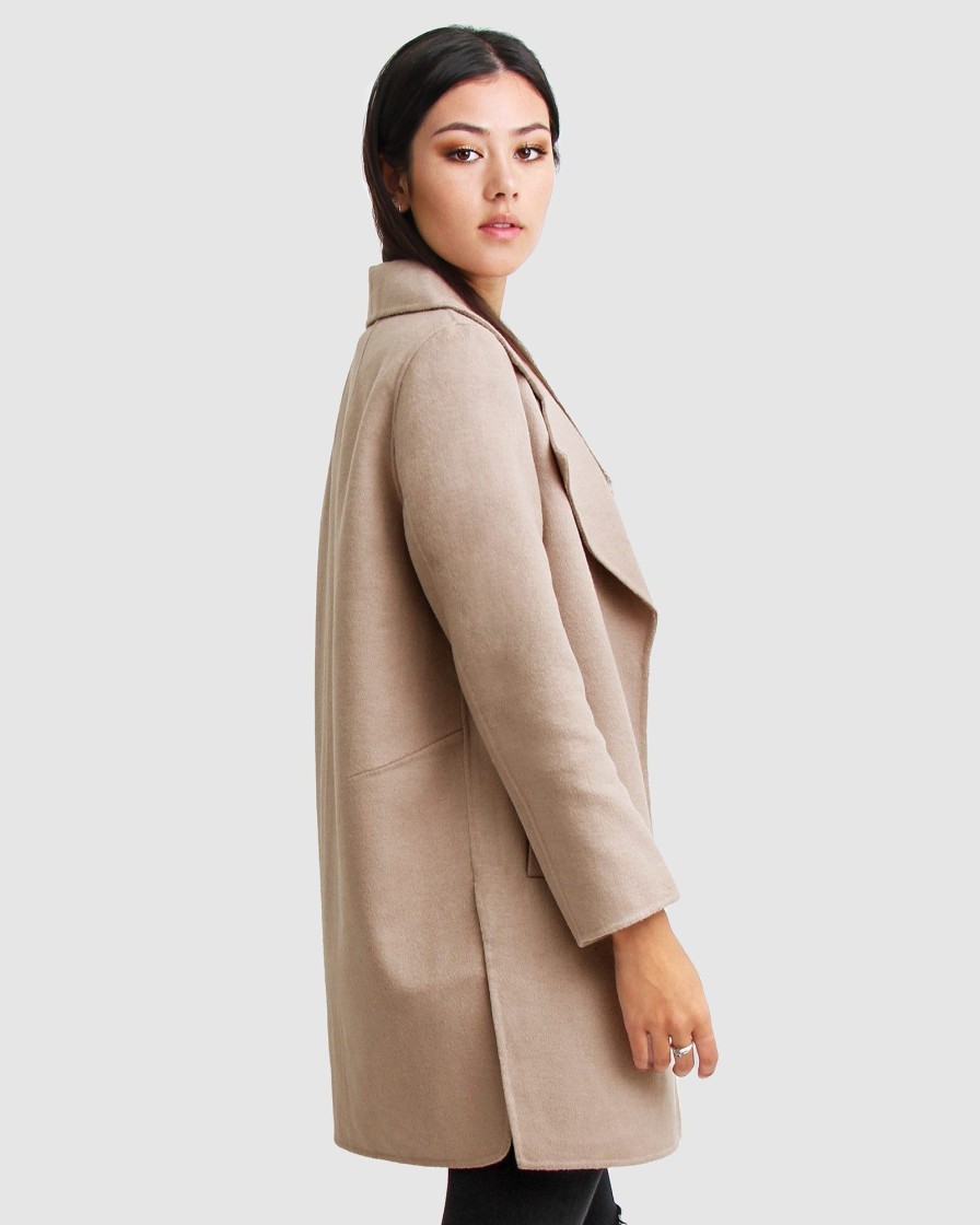 Women Belle & Bloom Wool Coats | New Fit Ex-Boyfriend Wool Blend Oversized Jacket - Sand