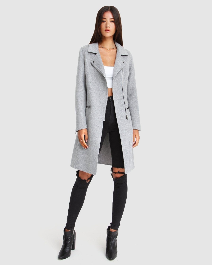 Women Belle & Bloom Wool Coats | New Fit Last Chance Wool Blend Moto Coat - Grey Marle