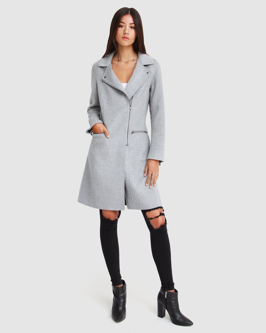 Women Belle & Bloom Wool Coats | New Fit Last Chance Wool Blend Moto Coat - Grey Marle