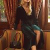 Women Belle & Bloom Maxi Dresses | Current Mood Velvet Wrap Dress - Dark Green