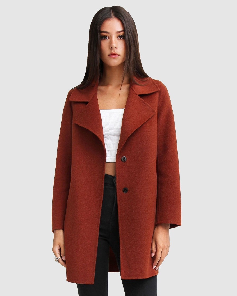 Women Belle & Bloom Wool Coats | New Fit Ex-Boyfriend Wool Blend Oversized Jacket - Caramel