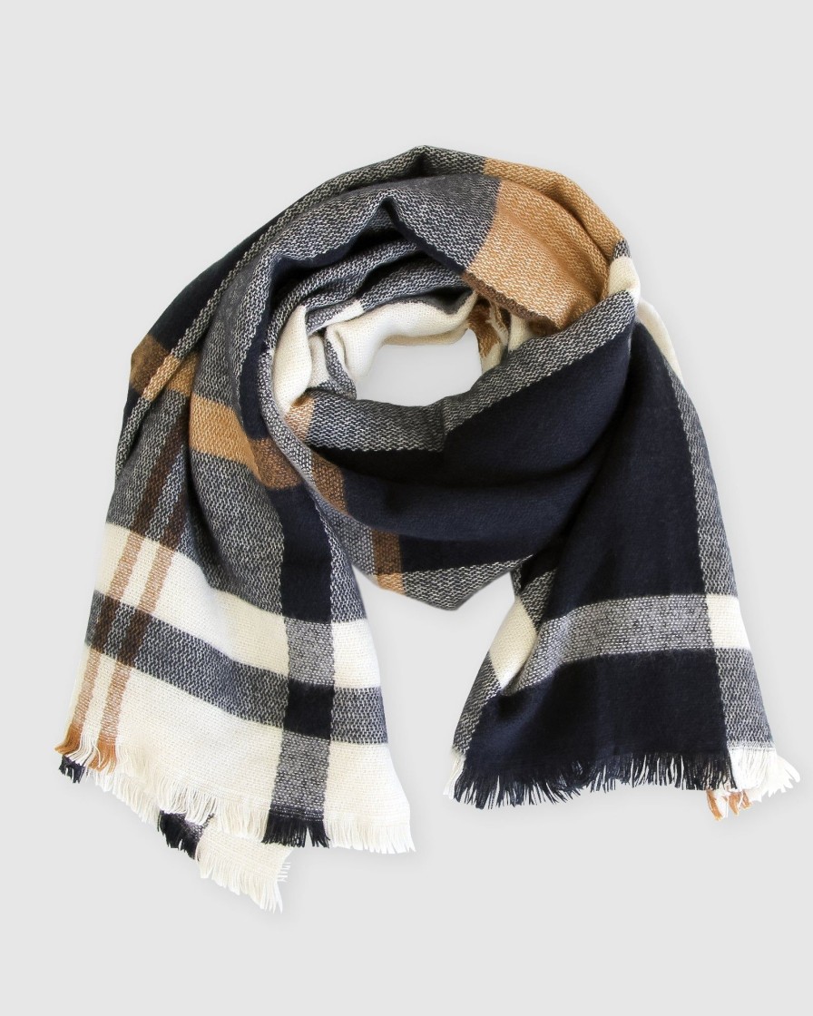 Women Belle & Bloom Scarves | Staten Island Plaid Scarf - Navy