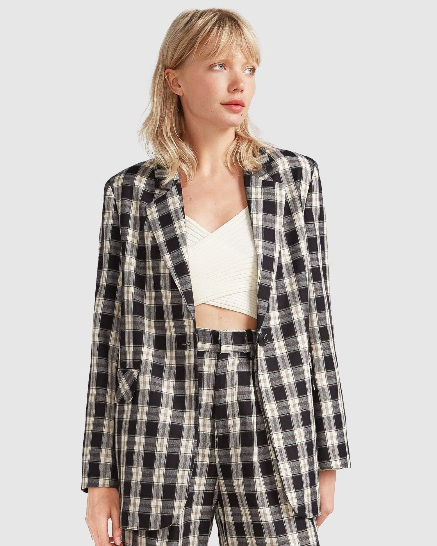 Women Belle & Bloom Suits & Blazers | Love & Mercy Checked Blazer - Black Check